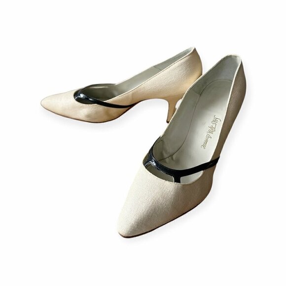 Vintage Roger Vivier Ecru Fabric Pumps with Black Patent‎ Trim, Size 6.5B - Picture 2 of 16